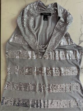 White House Black Market Sequined Stipe Cowl Neck Tank Racer Back • Size M